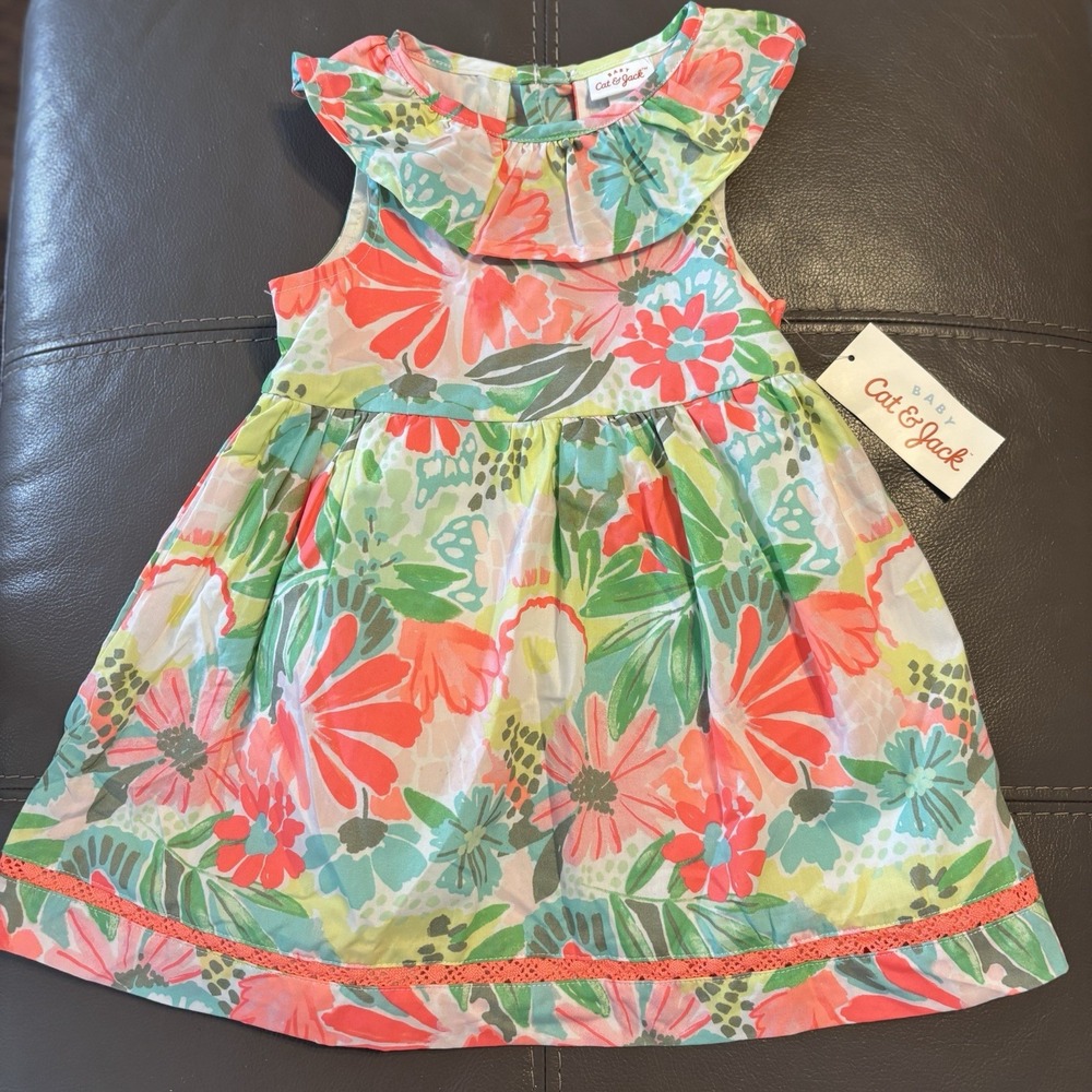 Cat & Jack Girls Sundress Bloomers  Size 18m Tropical Summer Ruffle Lace‎ Floral